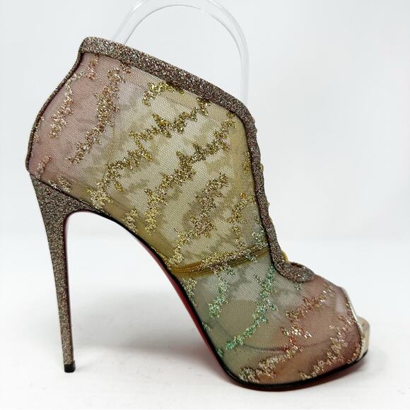 Christian Louboutin Top Top Glitter Lace Up Booties Size 37 - Picture 10 of 12